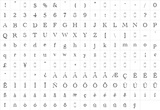 Academy Engraved Regular  glyph index