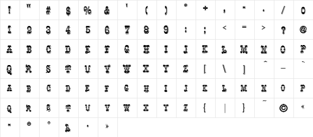 Rochester Line Regular  glyph index