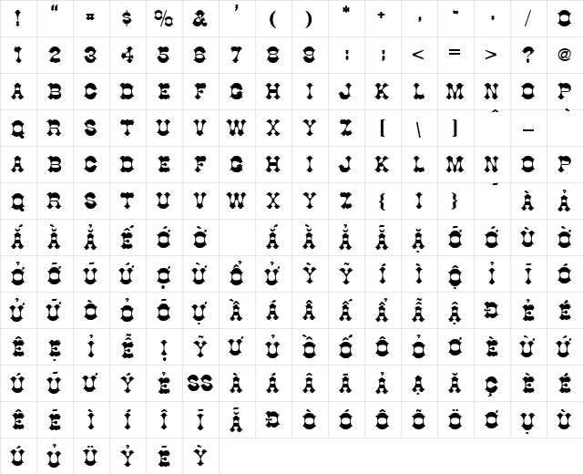 VPS Bac Lieu Hoa Normal  glyph index