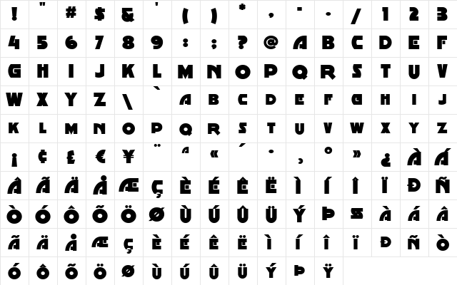 MinstrelPosterWHG Regular  glyph index