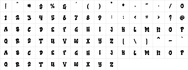 Bomber Squad Regular  glyph index