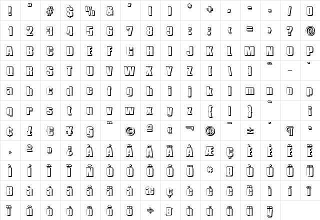 FrankBeckerShadow-Heavy Regular  glyph index