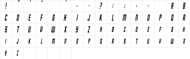 NebulaCondensed Italic  glyph index