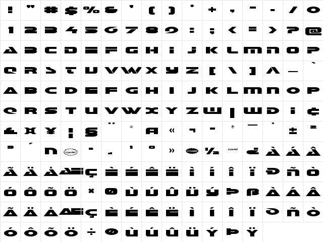 Galant Expanded Expanded  glyph index