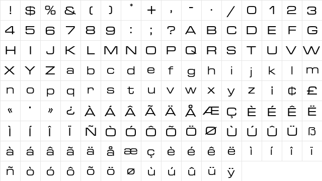MicrogrammaEF MediumExtend  glyph index