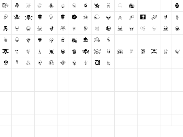 SKULLX Regular  glyph index