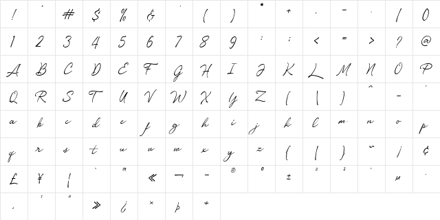 Loyalty Script Demo Regular  glyph index