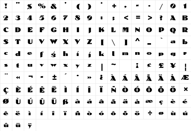 Dolmen Std Regular  glyph index