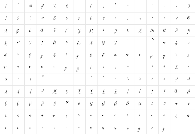 valentinaroses Regular  glyph index