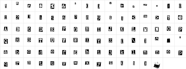 LD Royal Quiet Boxed Regular  glyph index