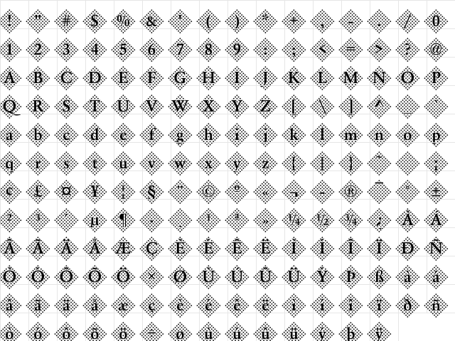 Garamond45 Becker Regular  glyph index