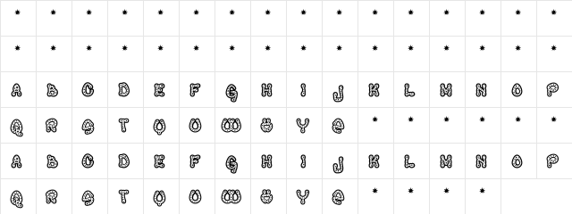 RaveQueen Regular  glyph index