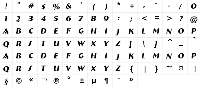 a_Bremen Italic  glyph index