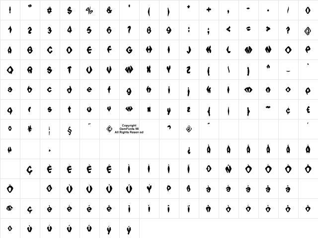 Ingothical Weird Solid Regular  glyph index