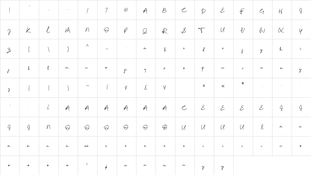 Reinata Regular  glyph index