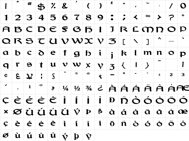 ReMinder106 Bold  glyph index