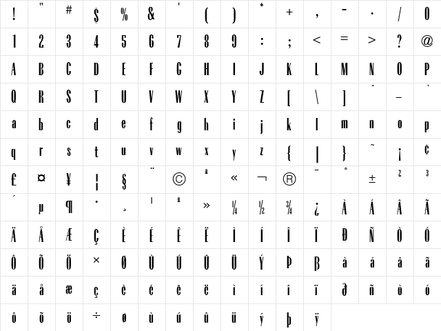 RadiantXCondICG Medium  glyph index