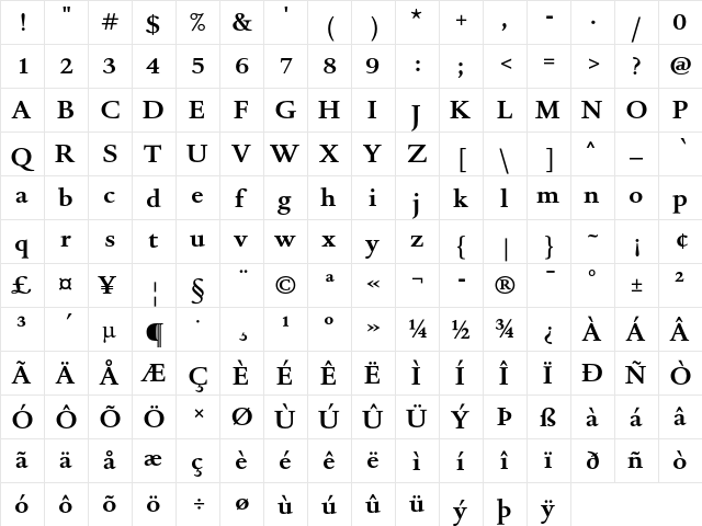 DTLRomulusT Regular  glyph index