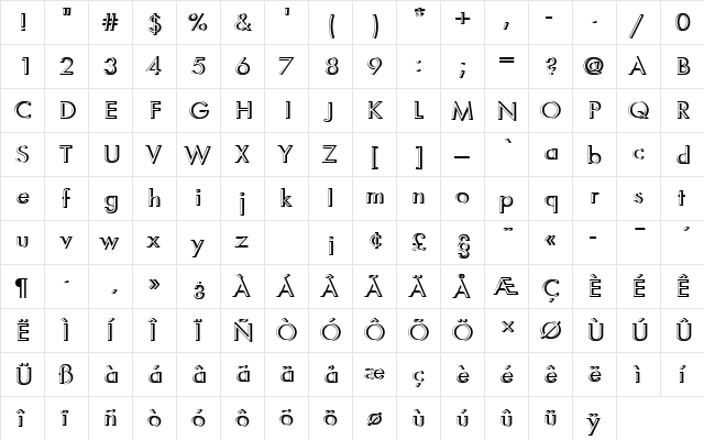 FuturaTBooRe1 Regular  glyph index