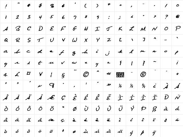 EdgertonsHand Bold Italic  glyph index