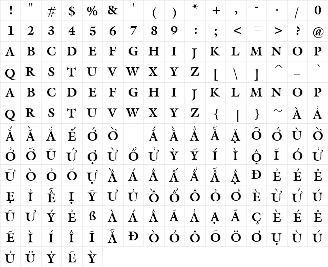 VPS Vung Tau Hoa Bold  glyph index