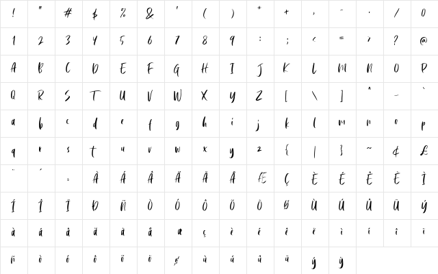 Cephalonia Regular  glyph index