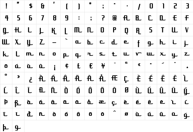 UppenArmsNF Medium  glyph index