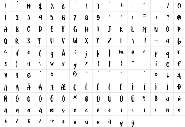 Bellanovie Regular  glyph index