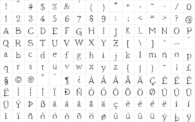 Houndville Regular  glyph index