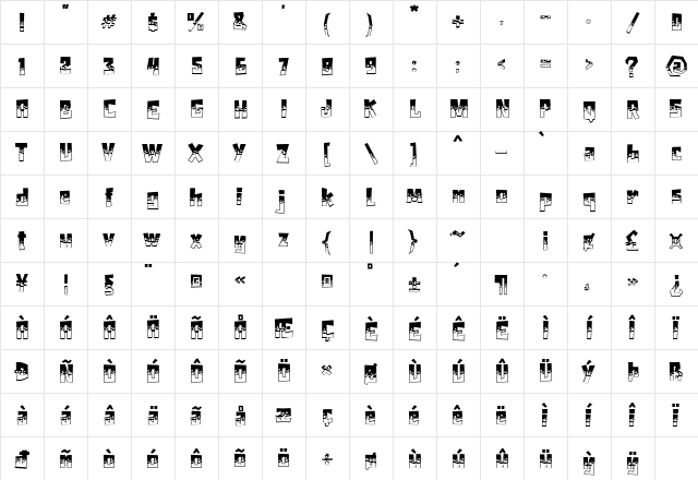 HYPER BLOCK Regular  glyph index