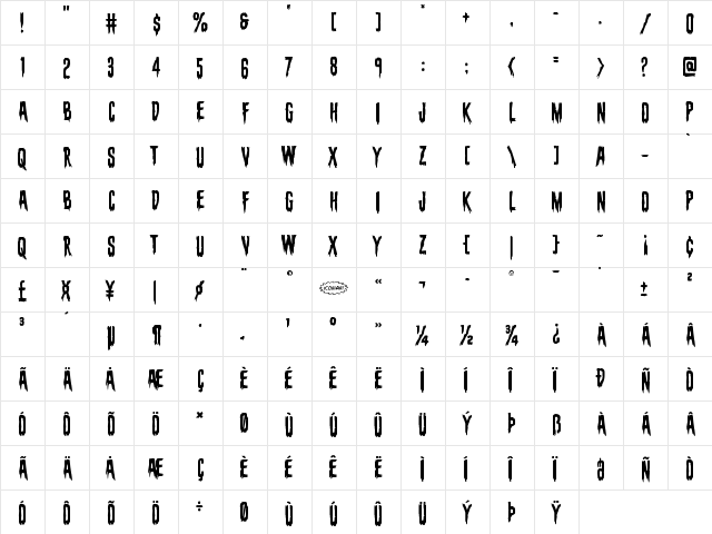 Eva Fangoria Regular  glyph index