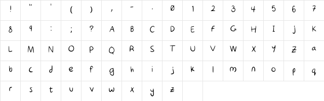 Cool Kid Font Regular  glyph index