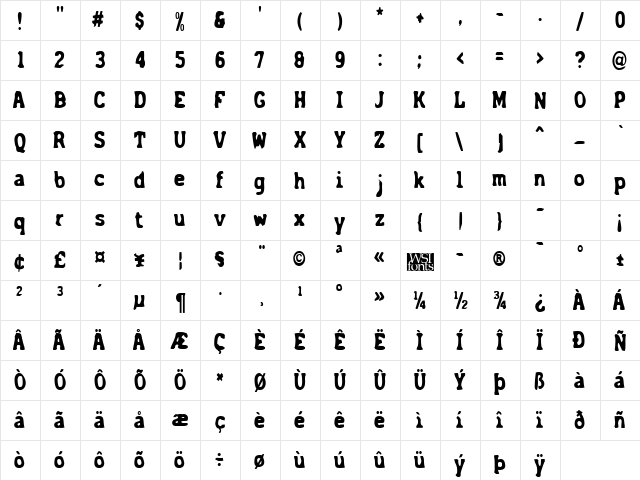 AcckCondensed Regular  glyph index