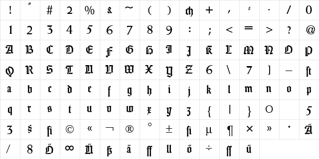 WeinGothikDB Normal  glyph index