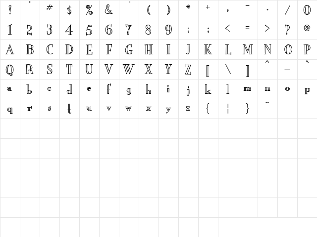 CK Stylish Regular  glyph index