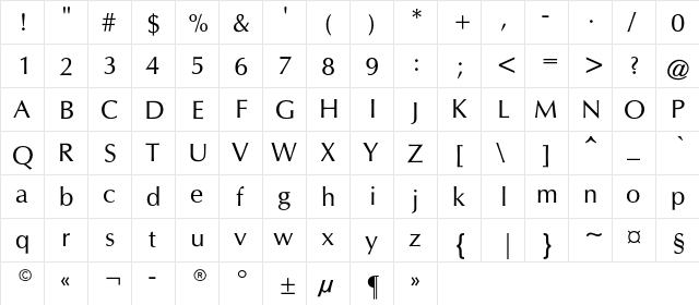 CG-OmegaC Regular  glyph index