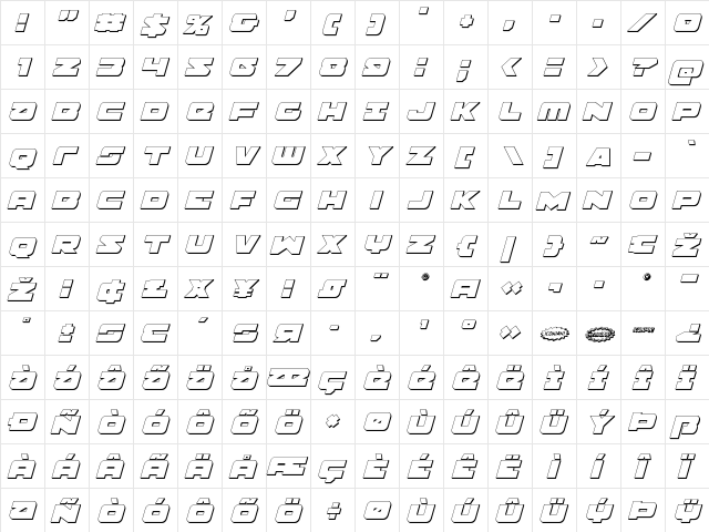 Banjin 3D Italic Italic  glyph index