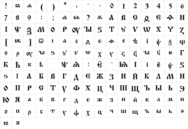 IzhitsaCTT Regular  glyph index