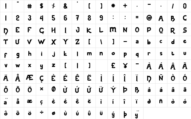 Earlinos Regular  glyph index