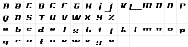 PrinceAlbert Italic  glyph index