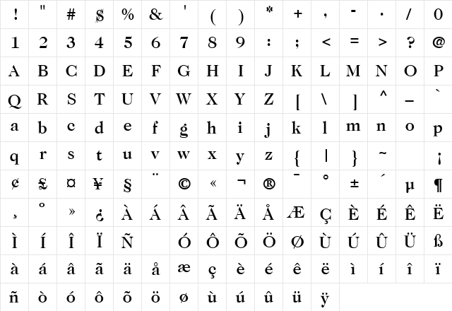 Caslon Two Medium SSi Medium  glyph index