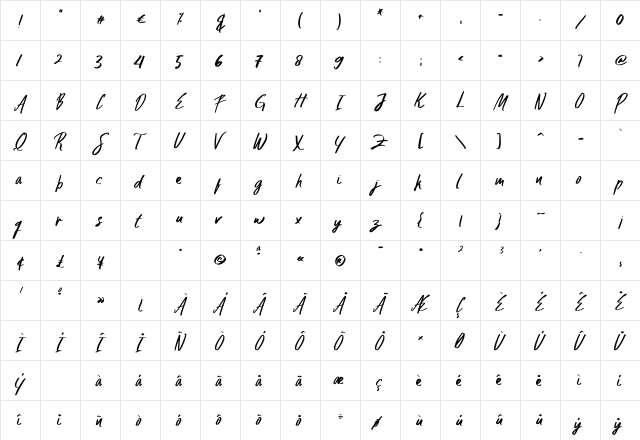 Zoltan Brownhate Regular  glyph index