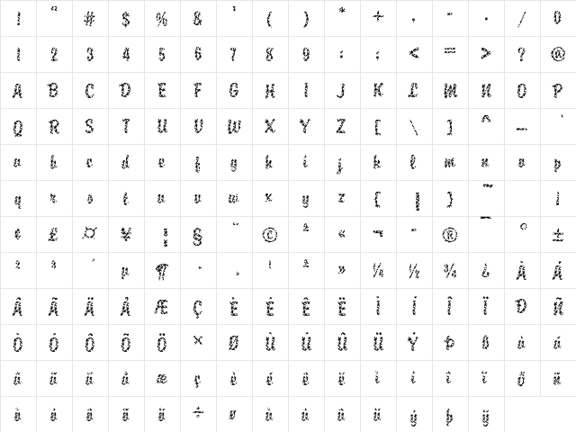 DTCBrodyM16 Regular  glyph index