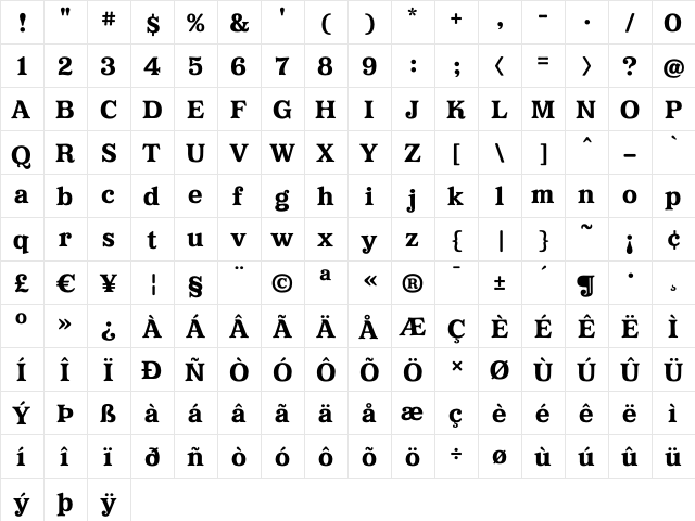 Everafter Bold  glyph index
