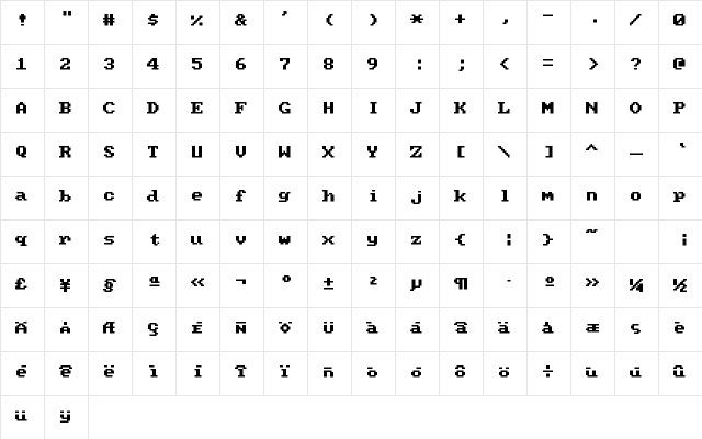 Classic Regular  glyph index