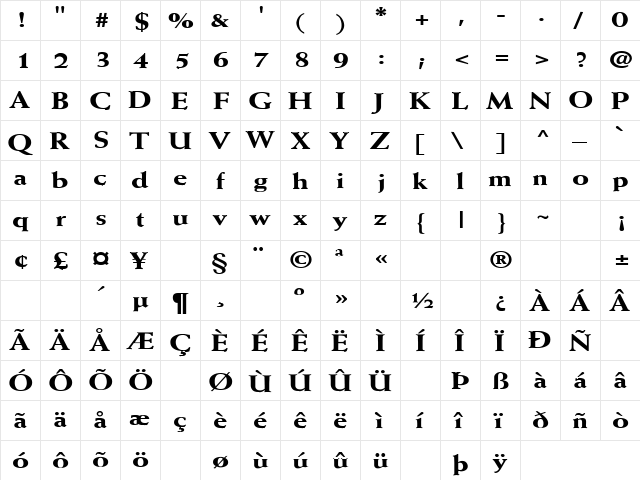 Spaced 1 Regular  glyph index