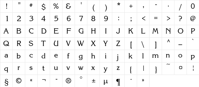 KorinnaC Regular  glyph index