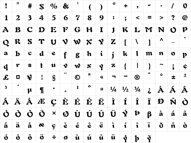 Auriol-Black Black  glyph index