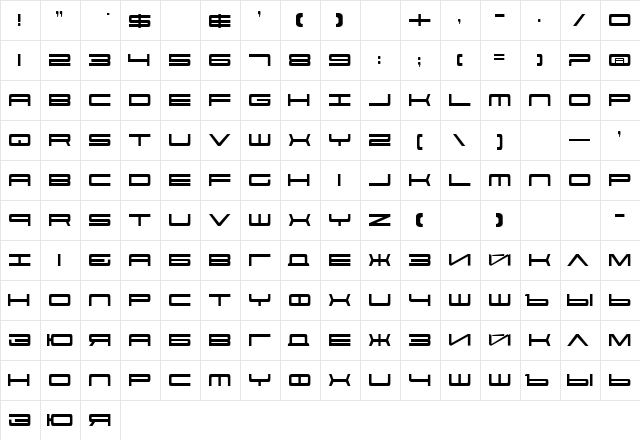 ft33 Regular  glyph index