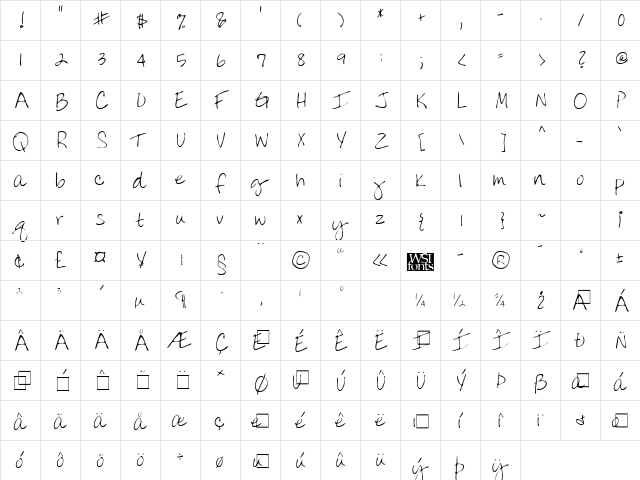 DonnysHand Regular  glyph index